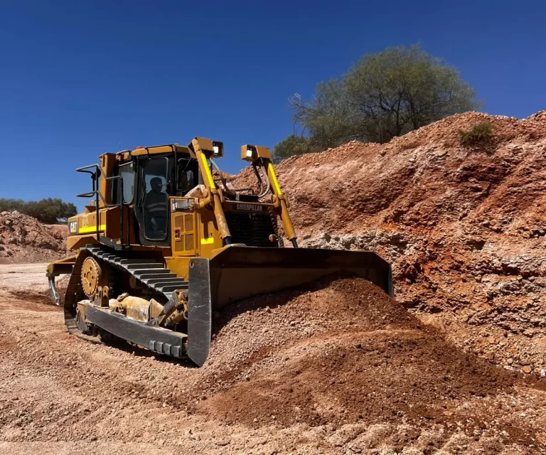 EKWA Contractors' CAT bulldozer (Caterpillar) at work on an earthmoving project in Western Australia, moving materials and preparing construction sites.